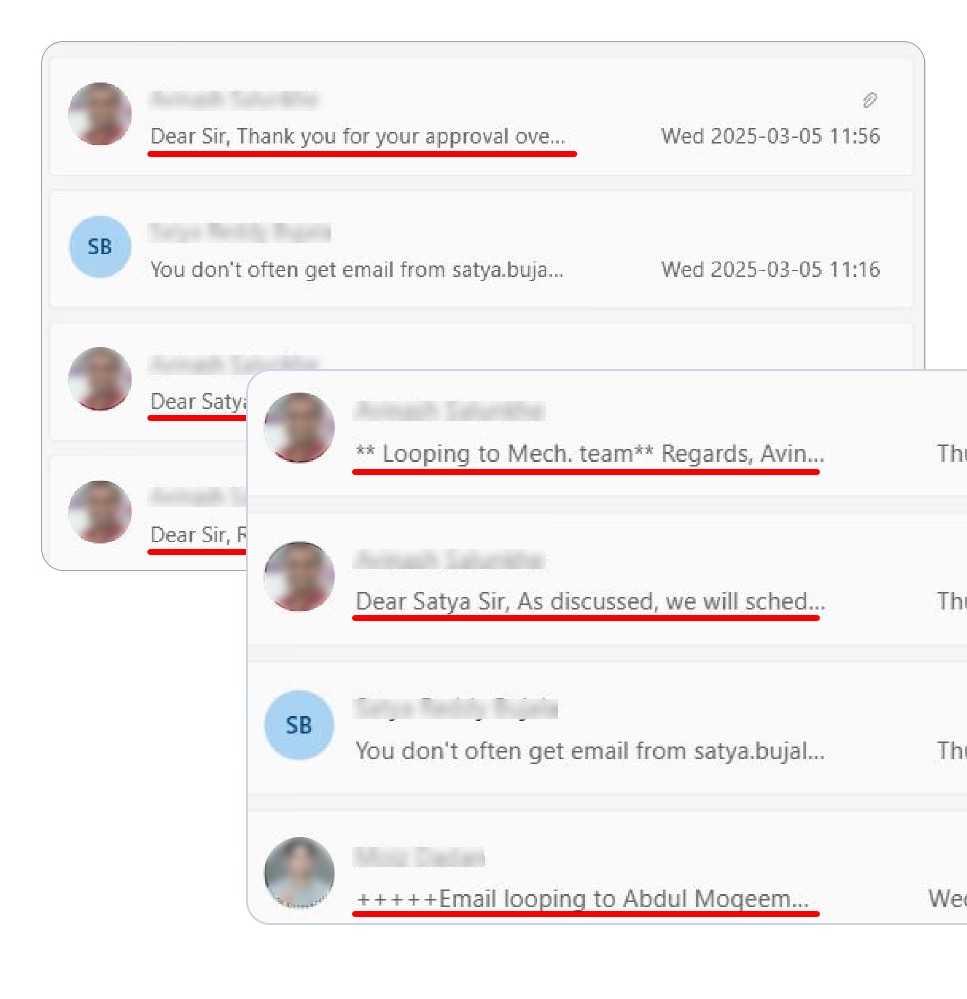 Email thread showing drawing review coordination